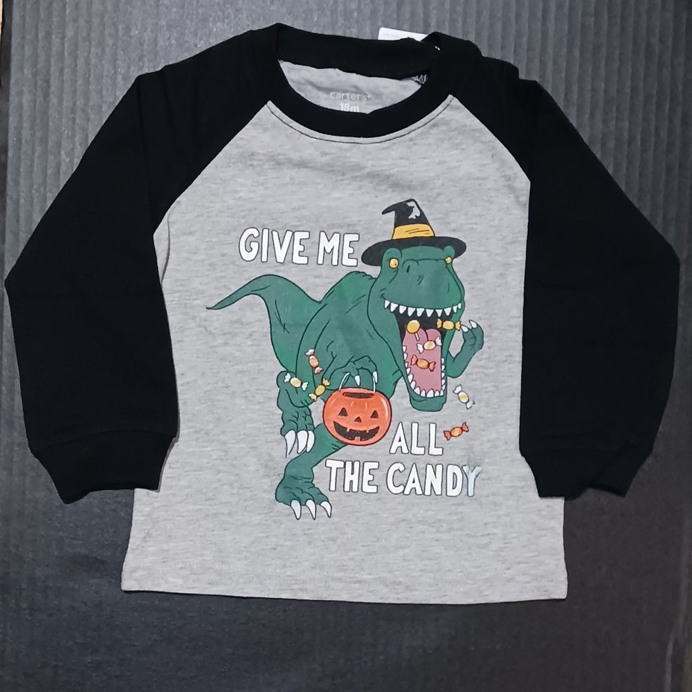 Carters Halloween Dinosaur Jersey Tee Long Sleeve 12mo to 24m